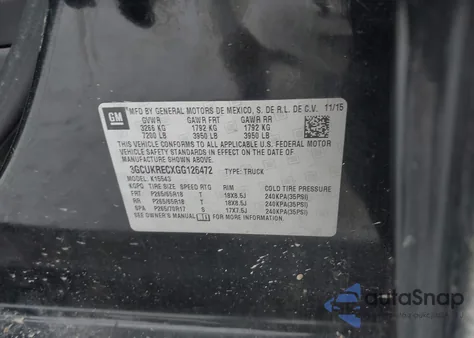 2016 Chevrolet Silverado 1500 2Lt from USA, damaged, VIN 3GCUKRECXGG126472